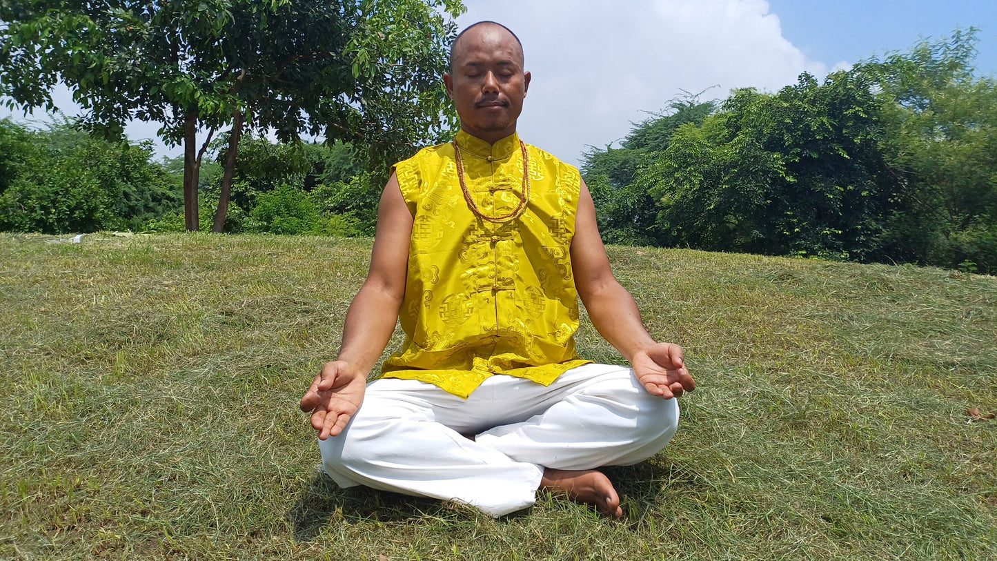 Sleeveless Traditional Tibetan Brocade Silk Buddhist Prayer Yogi Shirt,Ethnic Tibetan Meditation Shirt,Tibetan Buddhist Tantrik Prayer Shirt
