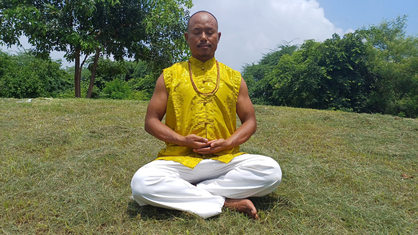 Sleeveless Traditional Tibetan Brocade Silk Buddhist Prayer Yogi Shirt,Ethnic Tibetan Meditation Shirt,Tibetan Buddhist Tantrik Prayer Shirt