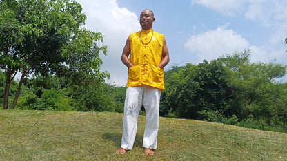 Sleeveless Traditional Tibetan Brocade Silk Buddhist Prayer Yogi Shirt,Ethnic Tibetan Meditation Shirt,Tibetan Buddhist Tantrik Prayer Shirt