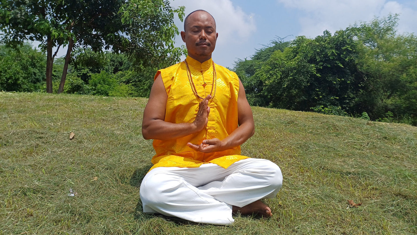Sleeveless Traditional Tibetan Brocade Silk Buddhist Prayer Yogi Shirt,Ethnic Tibetan Meditation Shirt,Tibetan Buddhist Tantrik Prayer Shirt