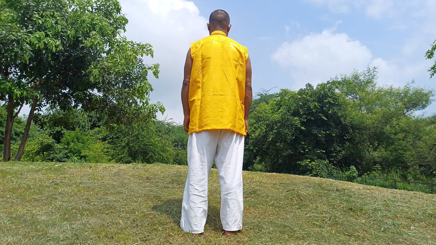 Sleeveless Traditional Tibetan Brocade Silk Buddhist Prayer Yogi Shirt,Ethnic Tibetan Meditation Shirt,Tibetan Buddhist Tantrik Prayer Shirt