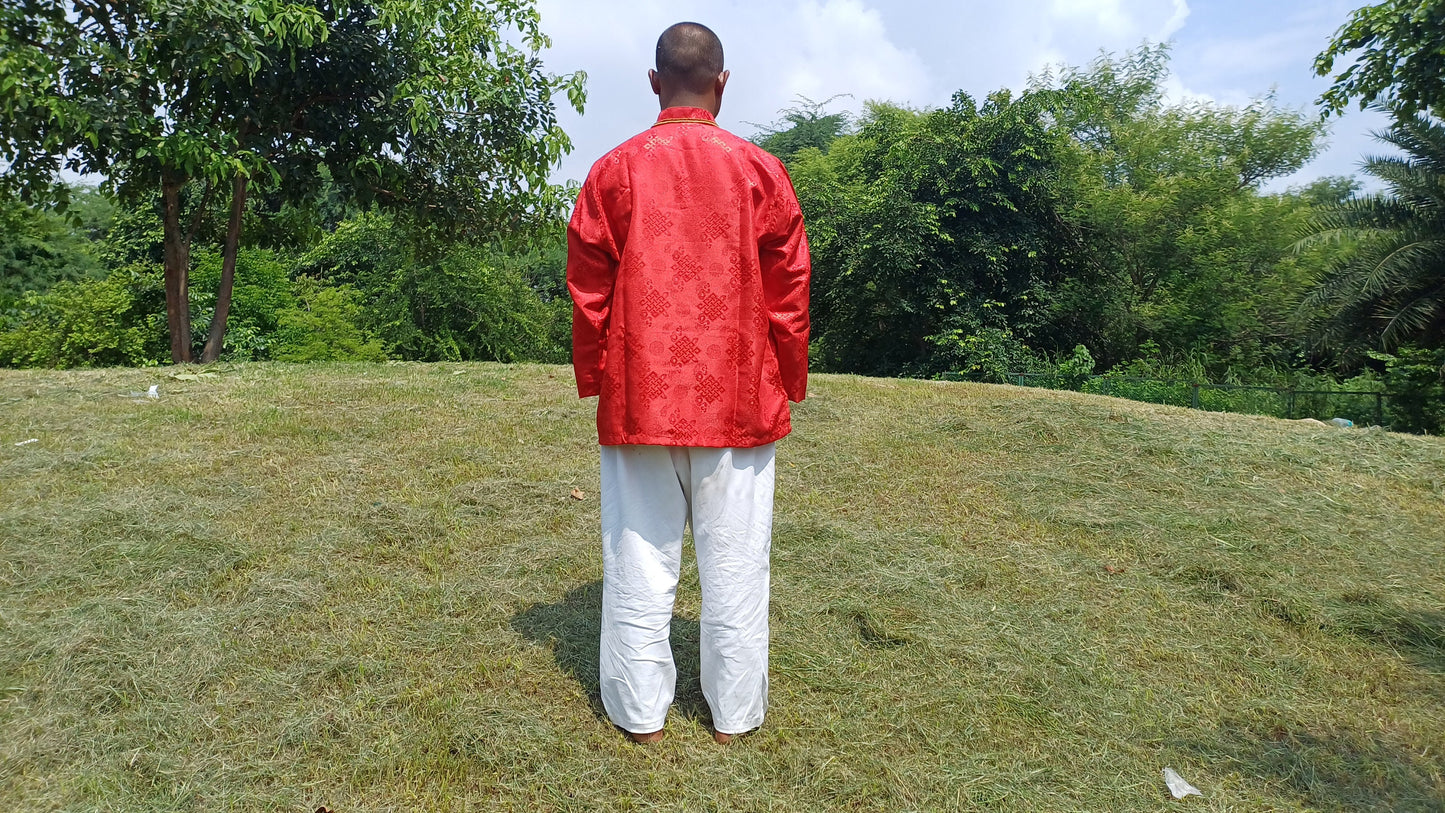 Traditional Tibetan Brocade Silk Buddhist Yogi Shirt,Tibetan Meditation Shirt, Ethnic Tibetan  Long Sleeves Cloth,Buddhist Prayer Shirt