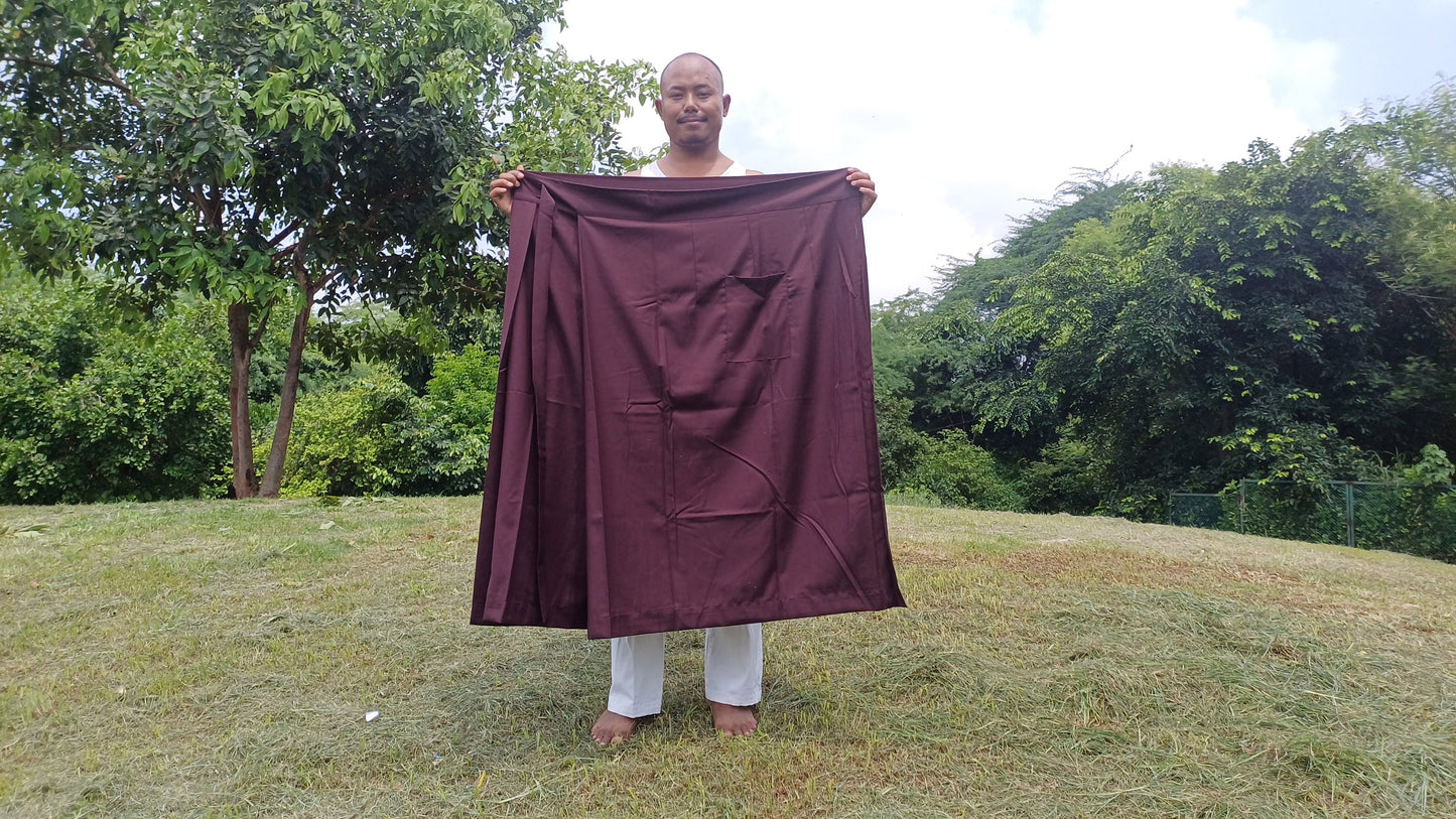 Layman Unisex Dark Maroon Tibetan Buddhist Meditation Skirt,Half Chuba Wrap-Around Cotton Meditation Cloth,Monastry Style Lower Robe