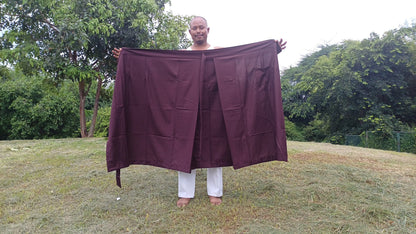 Layman Unisex Dark Maroon Tibetan Buddhist Meditation Skirt,Half Chuba Wrap-Around Cotton Meditation Cloth,Monastry Style Lower Robe