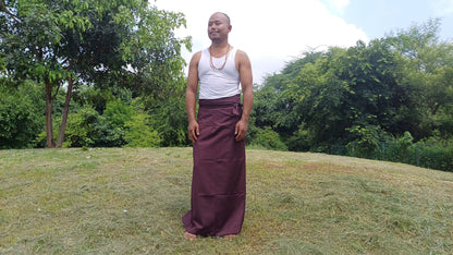 Layman Unisex Dark Maroon Tibetan Buddhist Meditation Skirt,Half Chuba Wrap-Around Cotton Meditation Cloth,Monastry Style Lower Robe