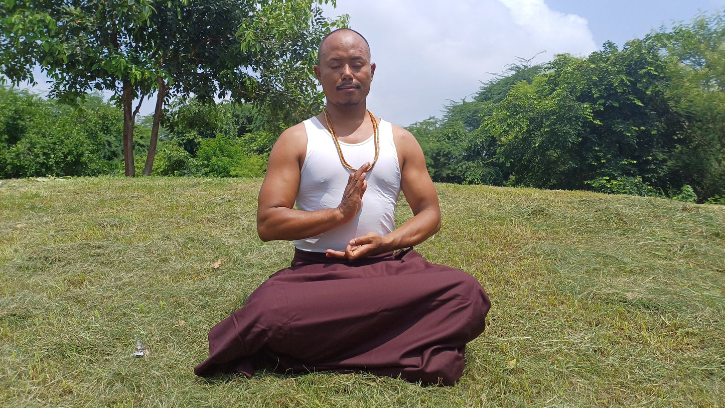 Layman Unisex Dark Maroon Tibetan Buddhist Meditation Skirt,Half Chuba Wrap-Around Cotton Meditation Cloth,Monastry Style Lower Robe