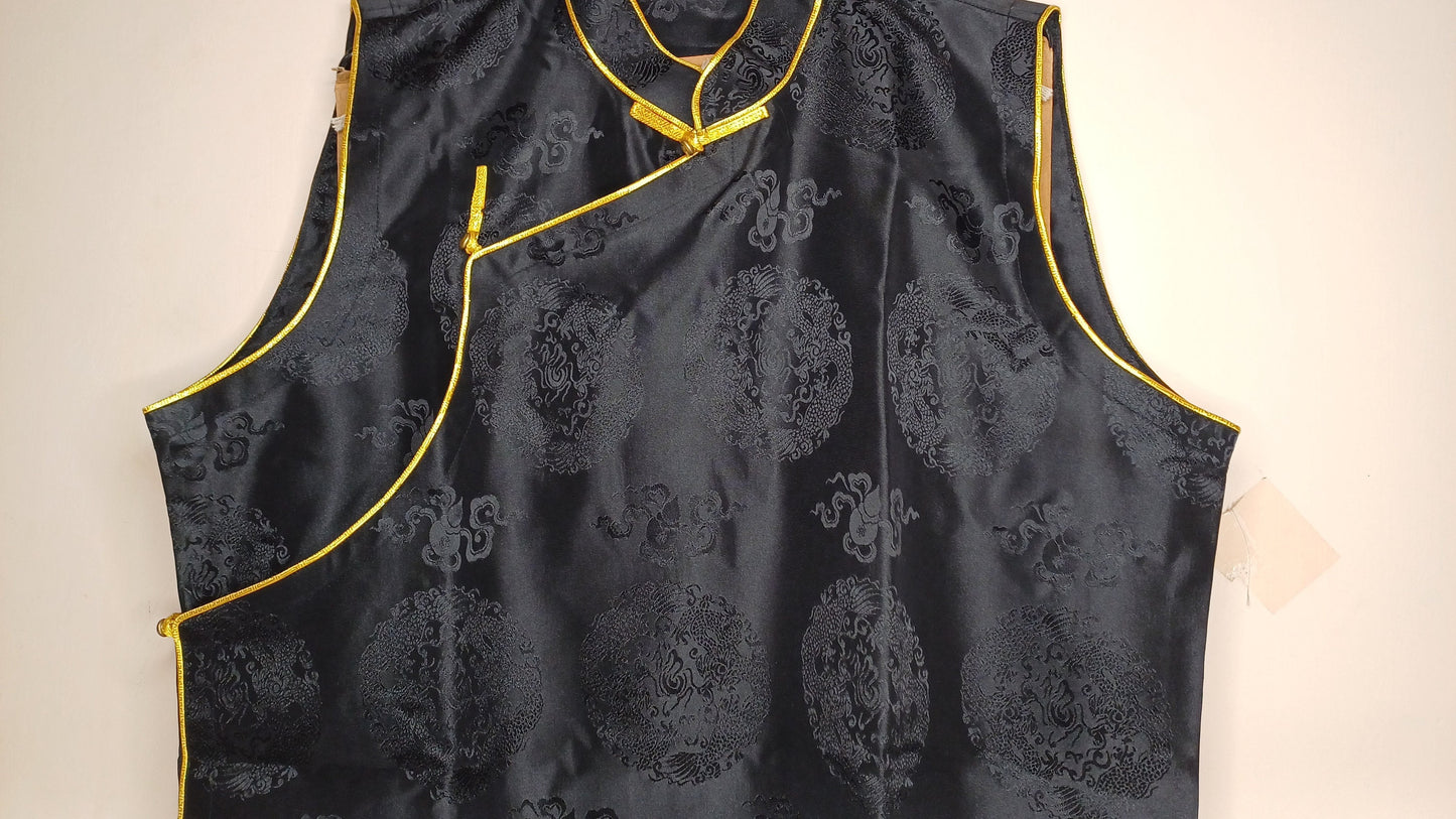 Sleeveless Traditional Tibetan Brocade Silk Buddhist Prayer Yogi Shirt,Ethnic Tibetan Meditation Shirt,Tibetan Buddhist Tantrik Prayer Shirt