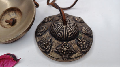 Vintage Rare Authentic Large 8 Auspicious Signs Carved Tibetan Tingsha Bells,Handmade Tibetan Buddhist Ritual Cymbal,Yoga Sound Healing Tool