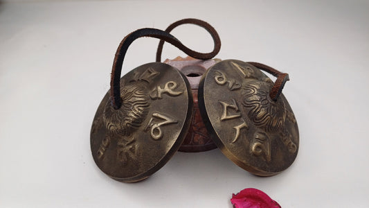Vintage Rare Authentic Tibetan Mantra OM MANI Carved Tibetan Tingsha Bells,Handmade Tibetan Buddhist Ritual Cymbal,Yoga Sound Healing Tool