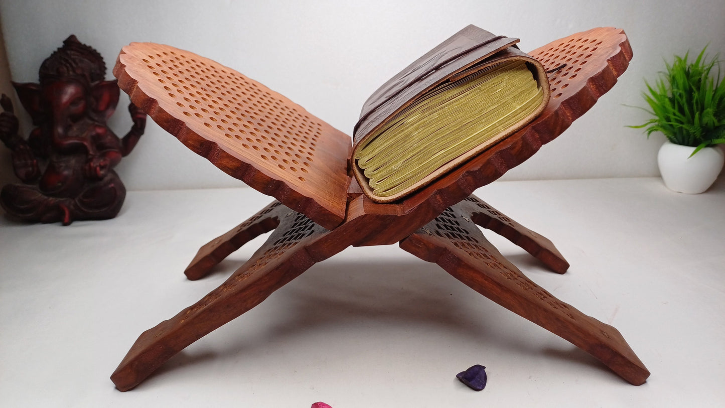 Premium Handcarved  Foldable Wooden Holy Scriptures Book Stand,Cover Case Wooden Holy Book Holder,Wooden Religious Item