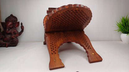 Premium Handcarved  Foldable Wooden Holy Scriptures Book Stand,Cover Case Wooden Holy Book Holder,Wooden Religious Item