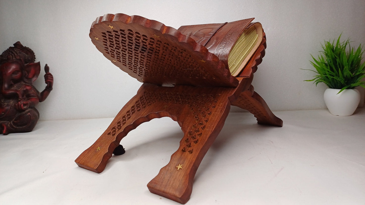 Premium Handcarved  Foldable Wooden Holy Scriptures Book Stand,Cover Case Wooden Holy Book Holder,Wooden Religious Item