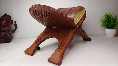 Premium Handcarved  Foldable Wooden Holy Scriptures Book Stand,Cover Case Wooden Holy Book Holder,Wooden Religious Item