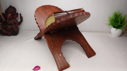 Premium Handcarved  Foldable Wooden Holy Scriptures Book Stand,Cover Case Wooden Holy Book Holder,Wooden Religious Item