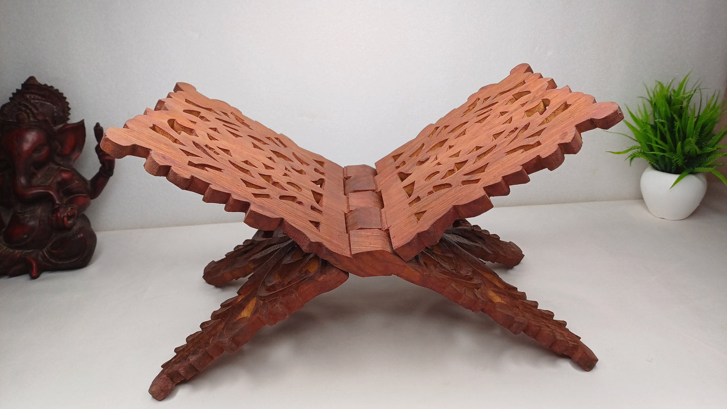 Premium Handcarved  Foldable Wooden Holy Scriptures Book Stand,Cover Case Wooden Holy Book Holder,Wooden Religious Item