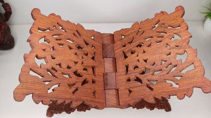 Premium Handcarved  Foldable Wooden Holy Scriptures Book Stand,Cover Case Wooden Holy Book Holder,Wooden Religious Item