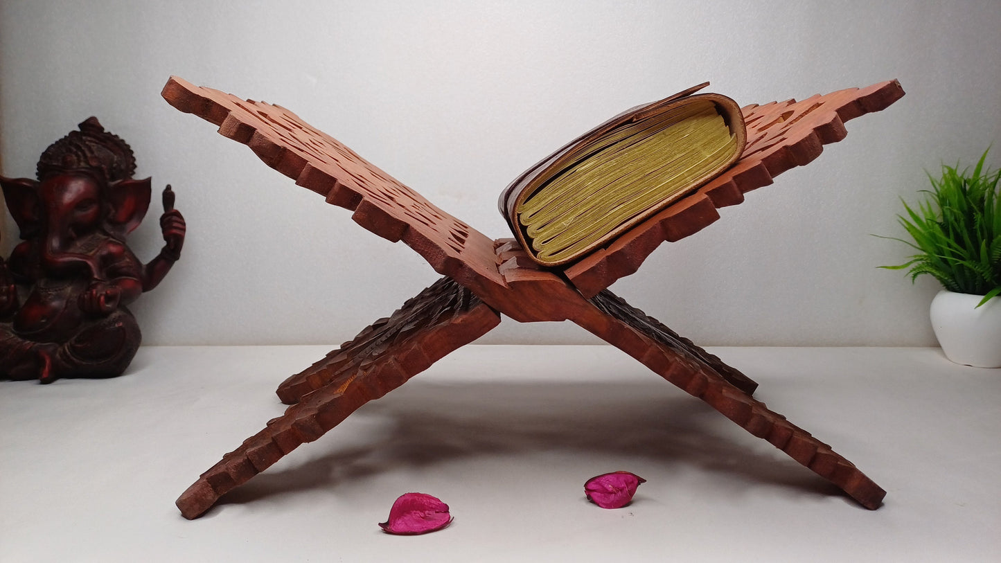 Premium Handcarved  Foldable Wooden Holy Scriptures Book Stand,Cover Case Wooden Holy Book Holder,Wooden Religious Item