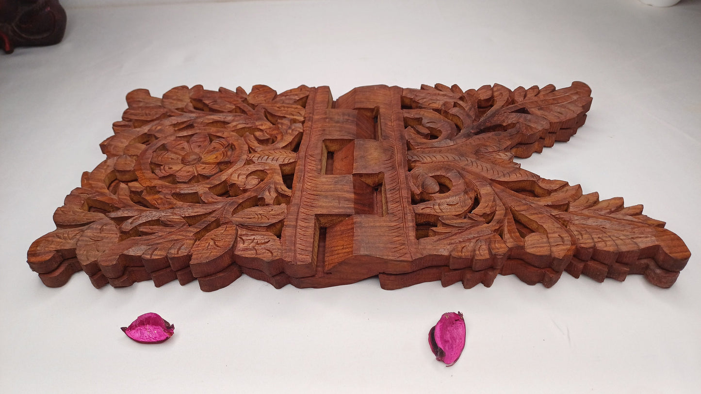 Premium Handcarved  Foldable Wooden Holy Scriptures Book Stand,Cover Case Wooden Holy Book Holder,Wooden Religious Item