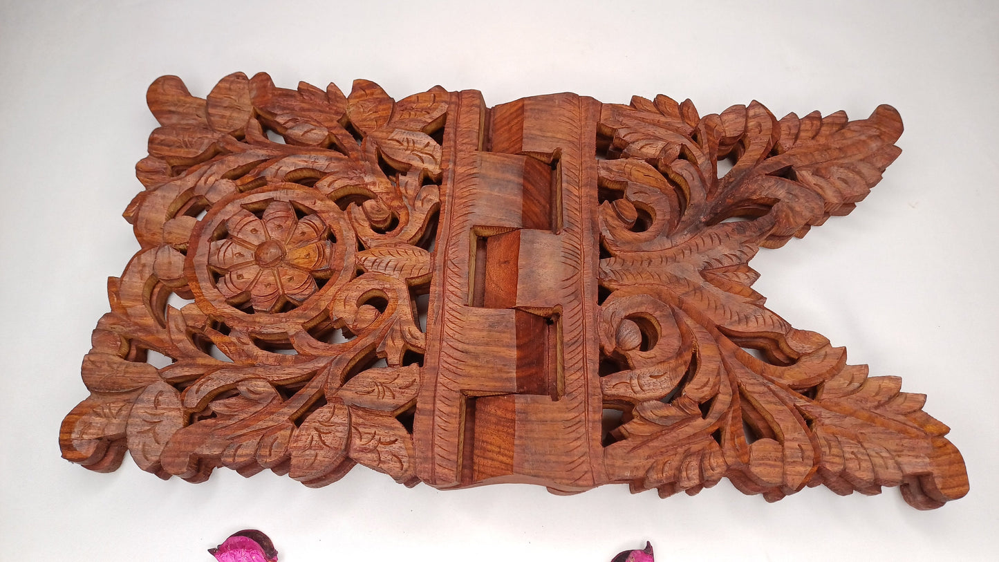 Premium Handcarved  Foldable Wooden Holy Scriptures Book Stand,Cover Case Wooden Holy Book Holder,Wooden Religious Item