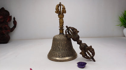 Pure Tibetan Handmade 7 Metal Bajra With Bell, Buddhist Bell For Ceremonies Rituals Spiritual Cleansing Practice,