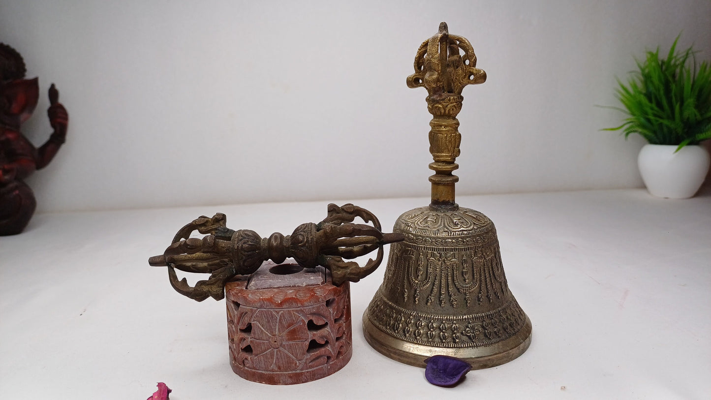 Pure Tibetan Handmade 7 Metal Bajra With Bell, Buddhist Bell For Ceremonies Rituals Spiritual Cleansing Practice,