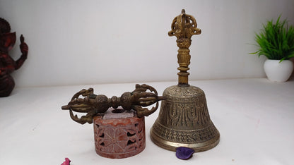 Pure Tibetan Handmade 7 Metal Bajra With Bell, Buddhist Bell For Ceremonies Rituals Spiritual Cleansing Practice,