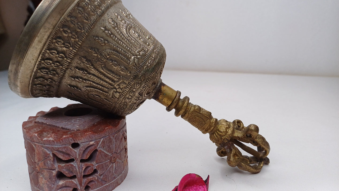 Pure Tibetan Handmade 7 Metal Bajra With Bell, Buddhist Bell For Ceremonies Rituals Spiritual Cleansing Practice,