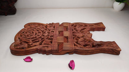 Premium Handcarved  Foldable Wooden Holy Scriptures Book Stand,Cover Case Wooden Holy Book Holder,Wooden Religious Item