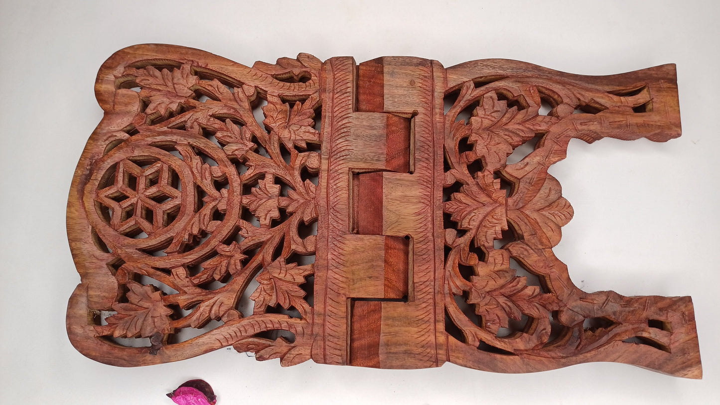 Premium Handcarved  Foldable Wooden Holy Scriptures Book Stand,Cover Case Wooden Holy Book Holder,Wooden Religious Item