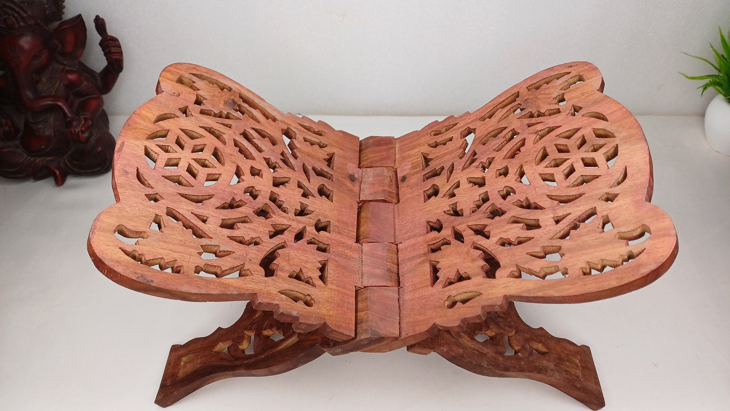 Premium Handcarved  Foldable Wooden Holy Scriptures Book Stand,Cover Case Wooden Holy Book Holder,Wooden Religious Item