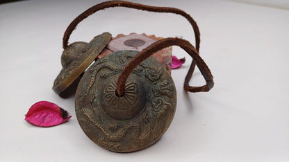 Vintage Rare Authentic Small  Dragon Carved Tibetan Tingsha Bells,Handmade Tibetan Buddhist Ritual Cymbal,Yoga Meditation Sound Healing Tool