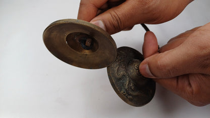 Vintage Rare Authentic Small  Dragon Carved Tibetan Tingsha Bells,Handmade Tibetan Buddhist Ritual Cymbal,Yoga Meditation Sound Healing Tool