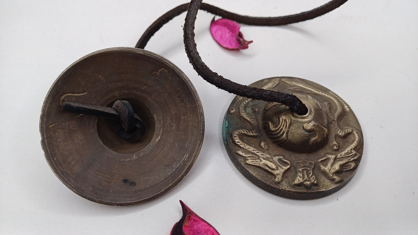 Vintage Rare Authentic Large Dragon Carved Tibetan Tingsha Bells,Handmade Tibetan Buddhist Ritual Cymbal,Yoga Meditation Sound Healing Tool