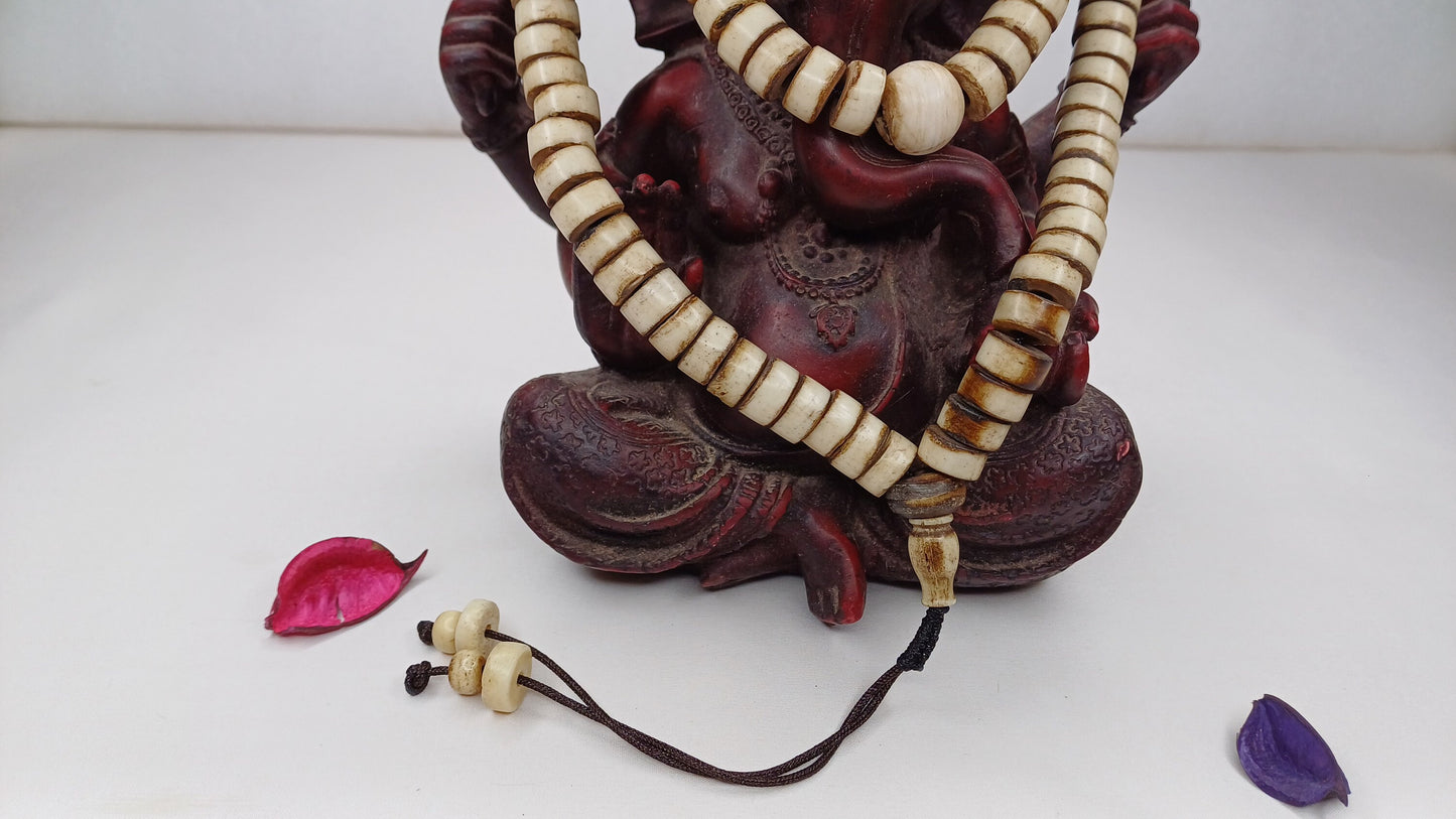 108 12mm Antique Gandhara Hand-carved Original Yak Bone Tibetan Buddhist Prayer Beads,Vintage Rosary Mala,Disk Shaped Yak Kapala Bone Mala