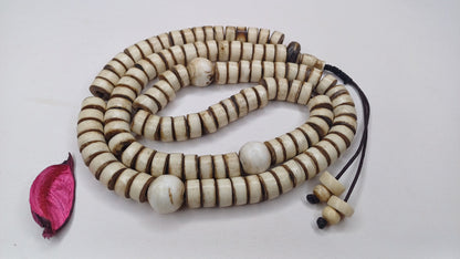 108 12mm Antique Gandhara Hand-carved Original Yak Bone Tibetan Buddhist Prayer Beads,Vintage Rosary Mala,Disk Shaped Yak Kapala Bone Mala