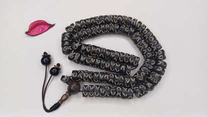 108 12mm Antique Gandhara Hand-carved Original Bone Tibetan Buddhist Prayer Beads,Vintage Buddhist Rosary Mala,Disk Shaped Kapala Bone Mala