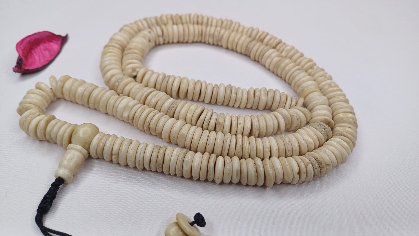 108 10mm Antique Gandhara Hand-carved Original Yak Bone Tibetan Buddhist Prayer Beads,Vintage Tantrik Disk Shaped Yak Kapala Bone Rosary