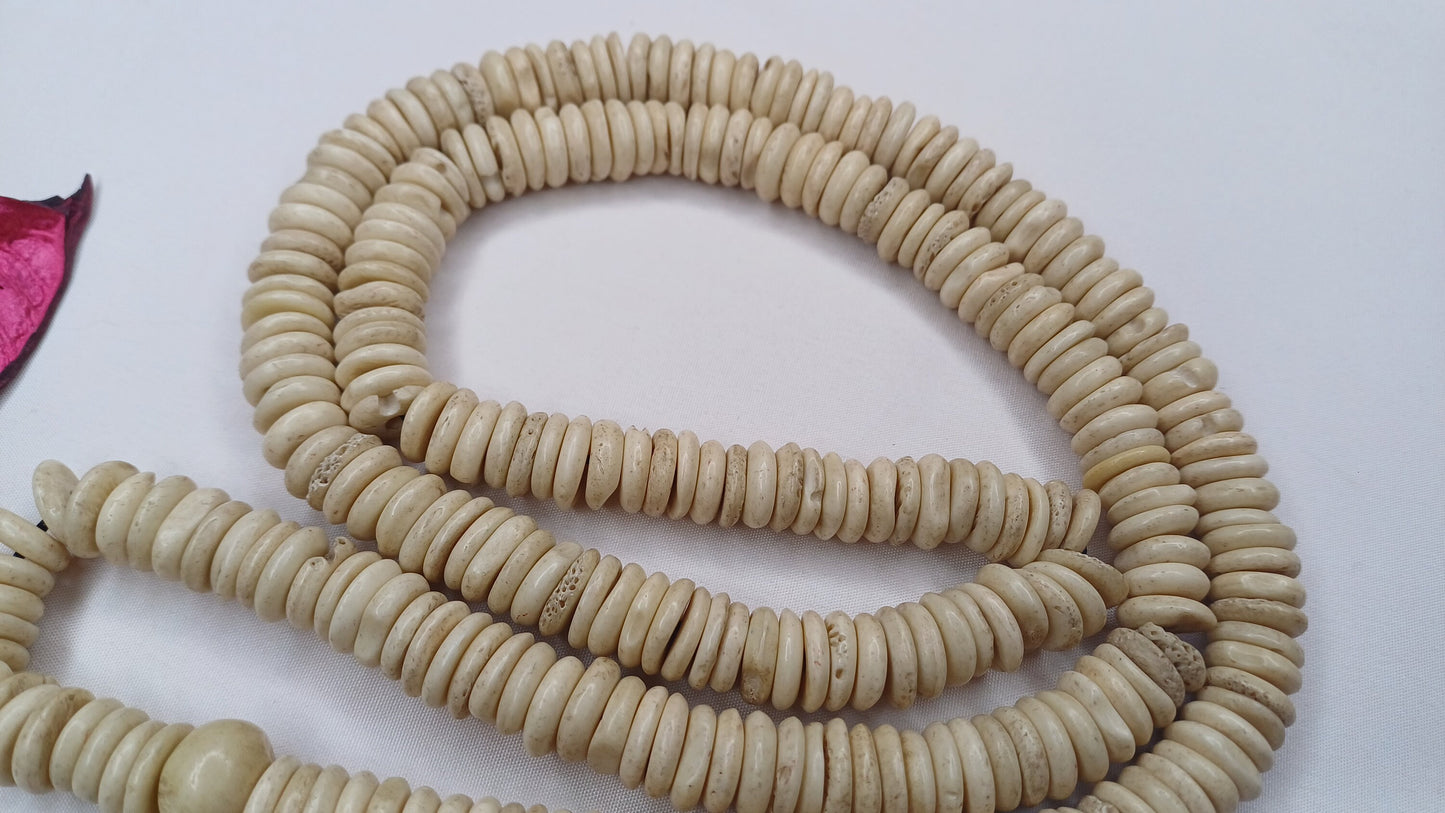 108 10mm Antique Gandhara Hand-carved Original Yak Bone Tibetan Buddhist Prayer Beads,Vintage Tantrik Disk Shaped Yak Kapala Bone Rosary