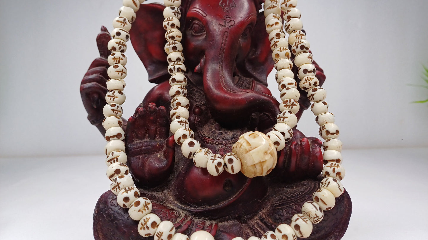 28 Handcarved Skull Bone  Beads,Bone Meditation Mala, Antique bone necklace,Ethnic Bone Jewellery,Tibetan Buddhist Prayer Skull Bone Mala