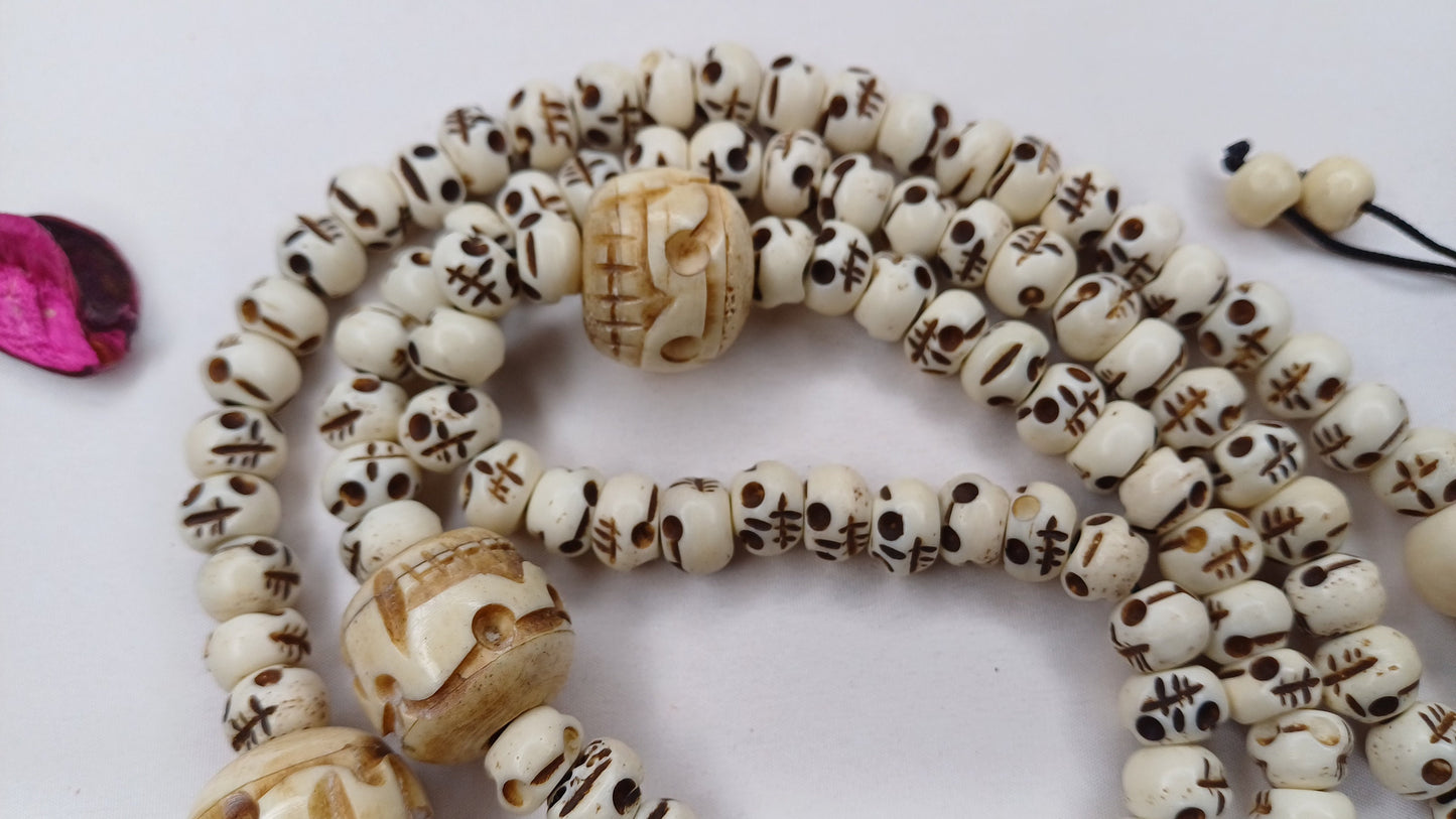 28 Handcarved Skull Bone  Beads,Bone Meditation Mala, Antique bone necklace,Ethnic Bone Jewellery,Tibetan Buddhist Prayer Skull Bone Mala