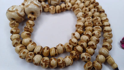 108 Handcarved Skull Bone  Beads,Bone Meditation Mala, Antique bone necklace,Ethnic Bone Jewellery,Tibetan Buddhist Prayer Skull Bone Mala,