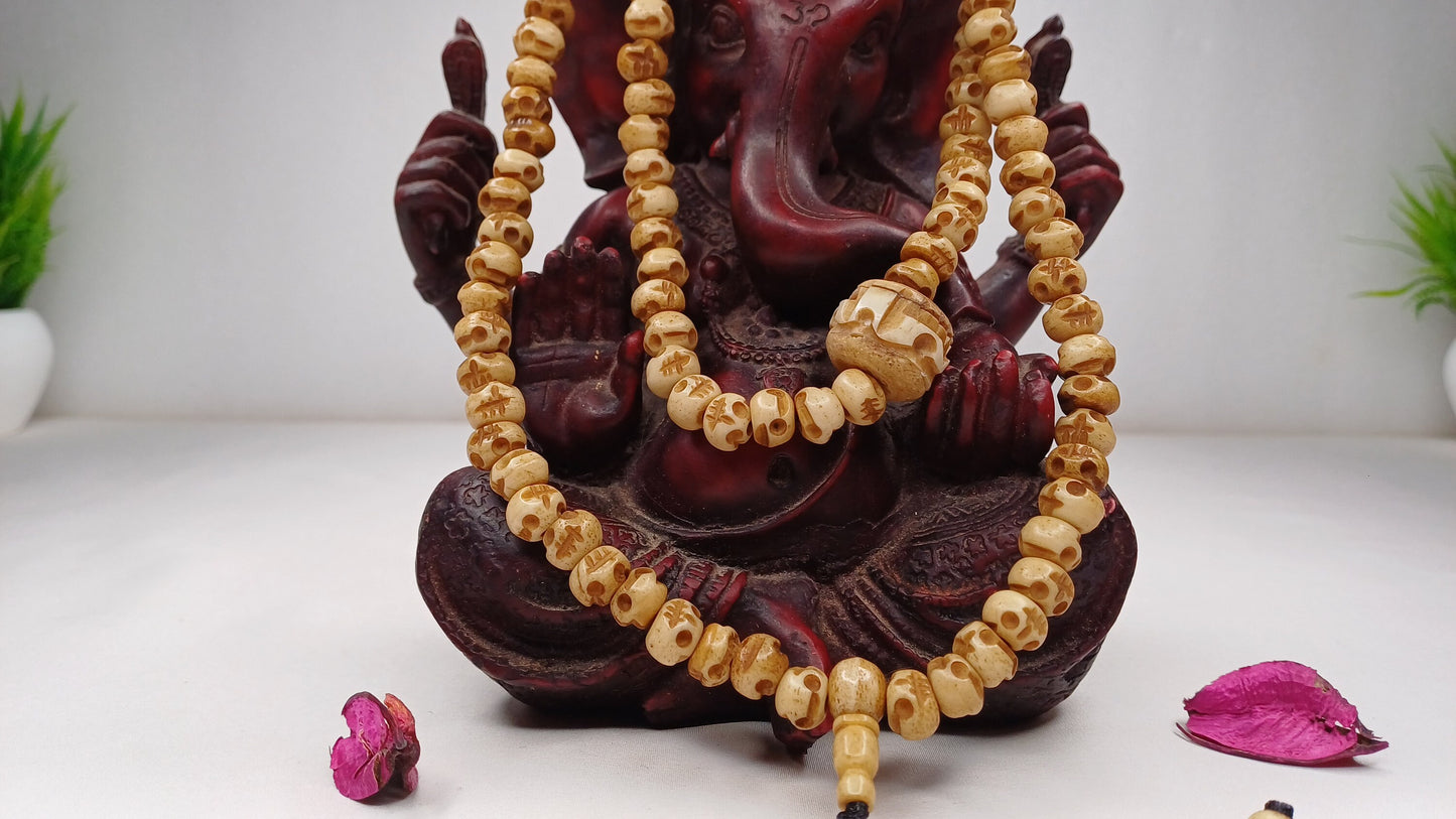 108 Handcarved Skull Bone  Beads,Bone Meditation Mala, Antique bone necklace,Ethnic Bone Jewellery,Tibetan Buddhist Prayer Skull Bone Mala,