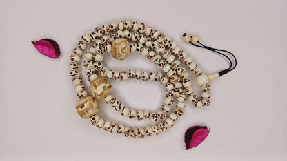 108 Handcarved Skull Bone  Beads,Bone Meditation Mala, Antique bone necklace,Ethnic Bone Jewellery,Tibetan Buddhist Prayer Skull Bone Mala,
