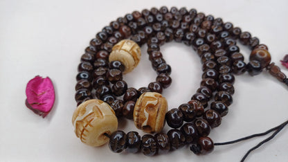 108 Handcarved Skull Bone  Beads,Bone Meditation Mala, Antique bone necklace,Ethnic Bone Jewellery,Tibetan Buddhist Prayer Skull Bone Mala,