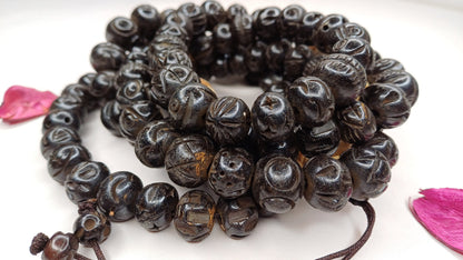 Vintage 108 Large Black Handcrafted Buddhist Tibetan Yak Bone Prayer Mala,Himalayan Yoga Meditation BoneBeads,Ethnic Bone Necklace/Jewellery