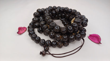 Vintage 108 Large Black Handcrafted Buddhist Tibetan Yak Bone Prayer Mala,Himalayan Yoga Meditation BoneBeads,Ethnic Bone Necklace/Jewellery