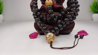 Vintage 108 Large Black Handcrafted Buddhist Tibetan Yak Bone Prayer Mala,Himalayan Yoga Meditation BoneBeads,Ethnic Bone Necklace/Jewellery