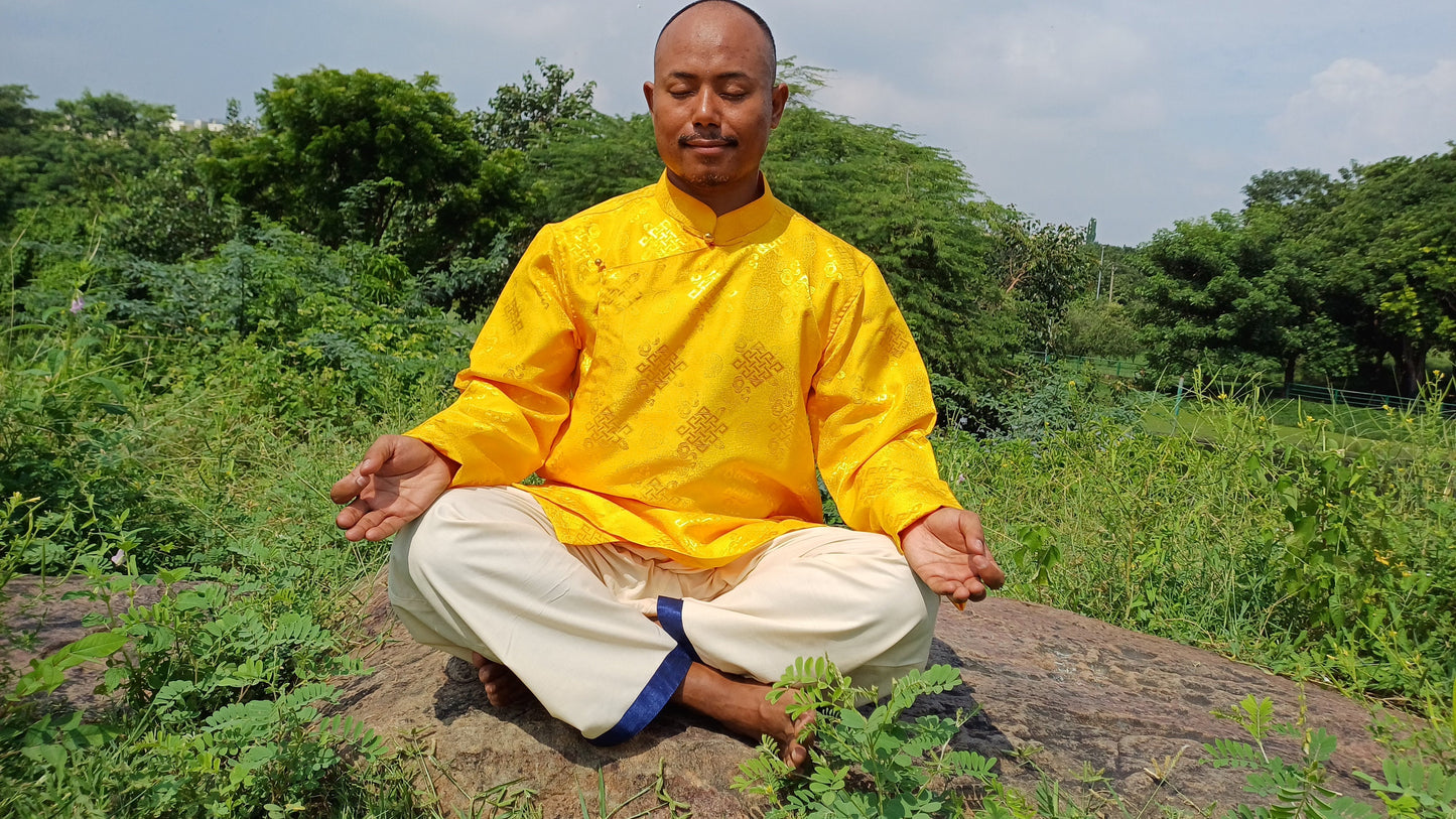 Traditional Tibetan Brocade Silk Buddhist Yogi Shirt,Tibetan Meditation Shirt, Ethnic Tibetan  Long Sleeves Cloth,Buddhist Prayer Shirt