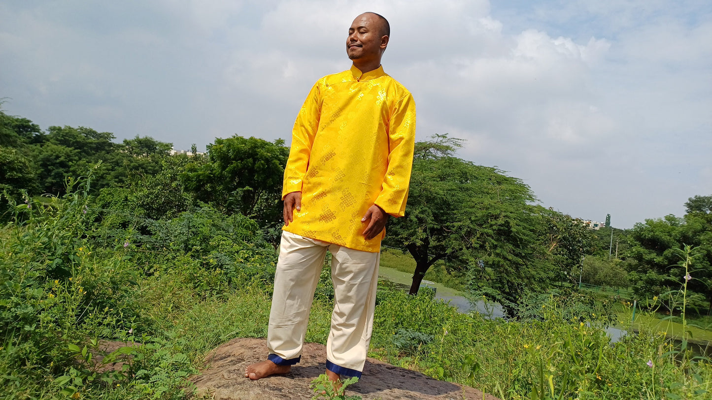 Traditional Tibetan Brocade Silk Buddhist Yogi Shirt,Tibetan Meditation Shirt, Ethnic Tibetan  Long Sleeves Cloth,Buddhist Prayer Shirt