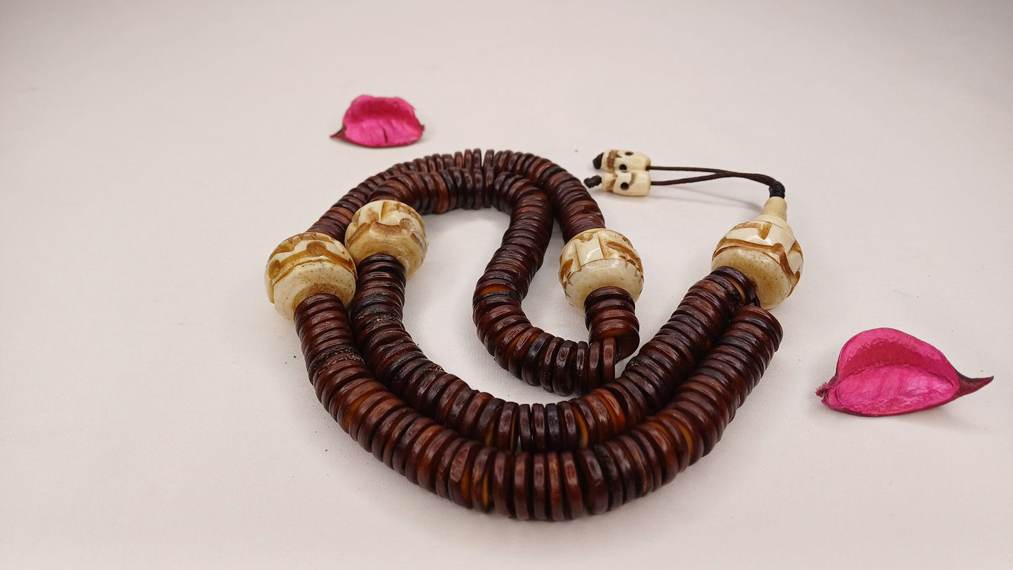 108 Bead Handcarved Skull Bone Mala,Bone Meditation Mala,Bone necklace,Ethnic Bone Jewellery,Tibetan Buddhist Prayer Skull Mala,Tantrik Japa